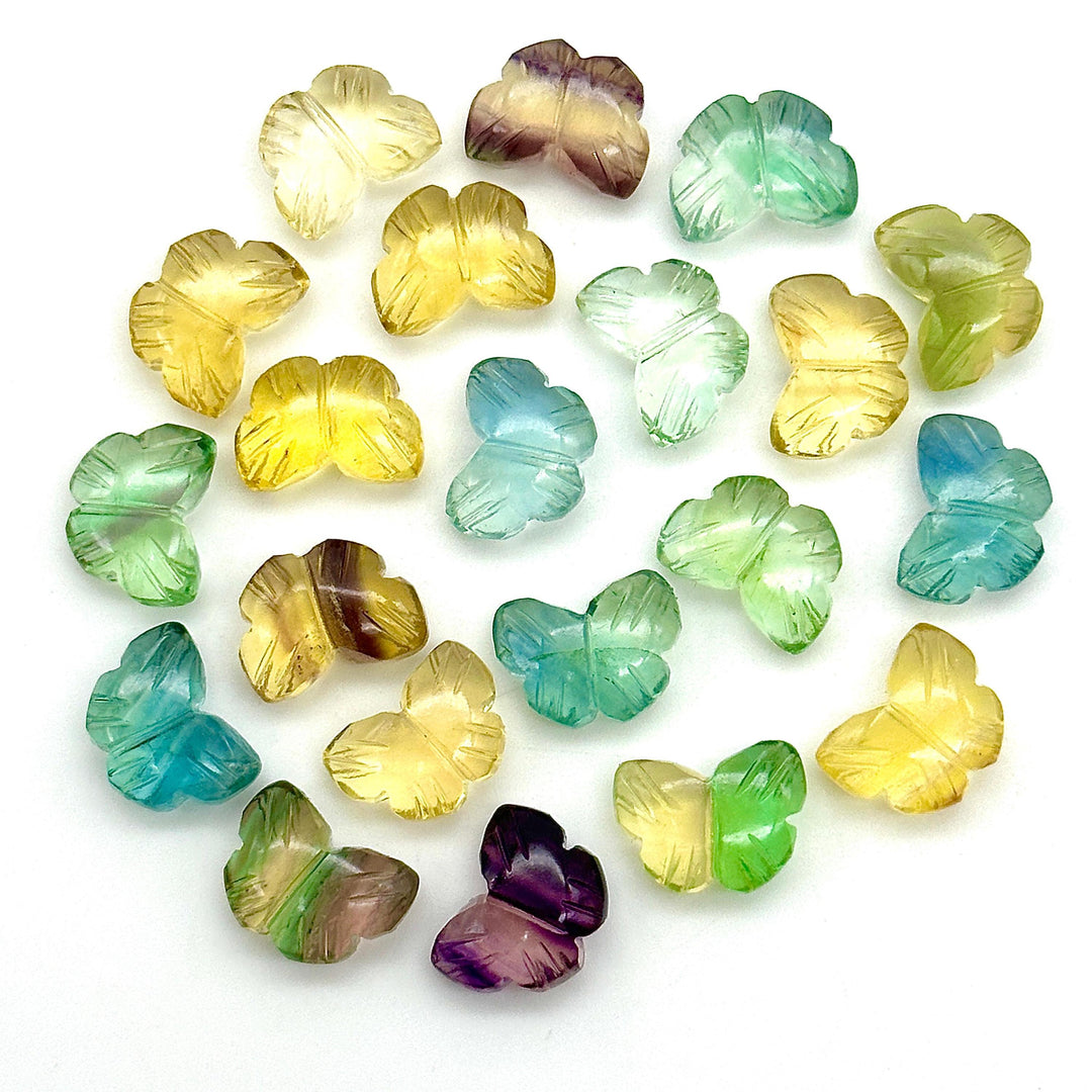 Cute Rainbow Fluorite Butterfly Shape Beads, Hand Carved Multi Fluorite Butterfly Briolettes, Gemstone Charms for Jewelry Making, 13 MM