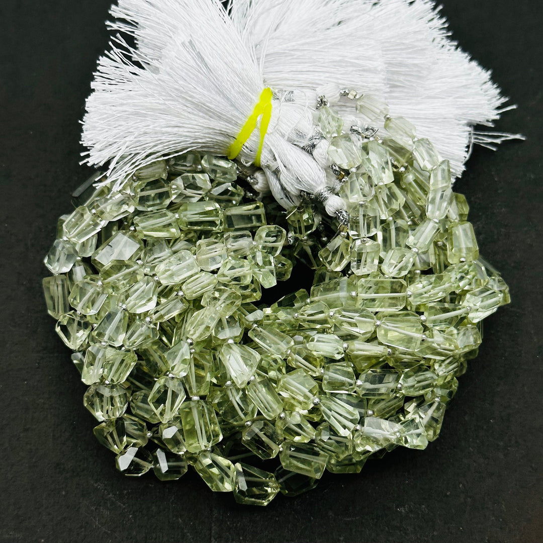 Natural Green Amethyst Faceted Tumble Gemstone Beads ~ 6X8-7X9 MM Green Amethyst Nuggets Shape Beads ~ 8" Strand Fancy Beads ~ Rare Findings