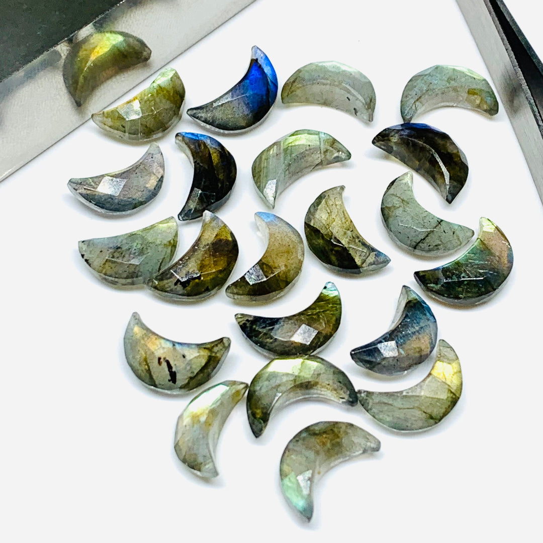 Flashy Labradorite Carved Moon Shape Beads, Hand Carved Moon Shape Gemstone Beads For Jewelry, Moon Shape Briolettes Charms Beads 12 MM