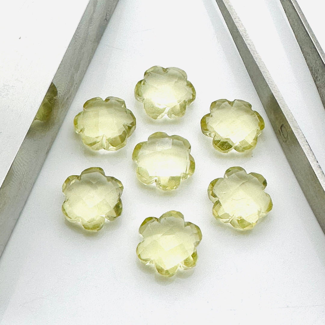 2,3,4,5 Pcs Natural Lemon Quartz Hand Carved Flower Shape, Carved Flower Shape Gemstone for Jewlery, Flower Shape Gemstone, 10 mm