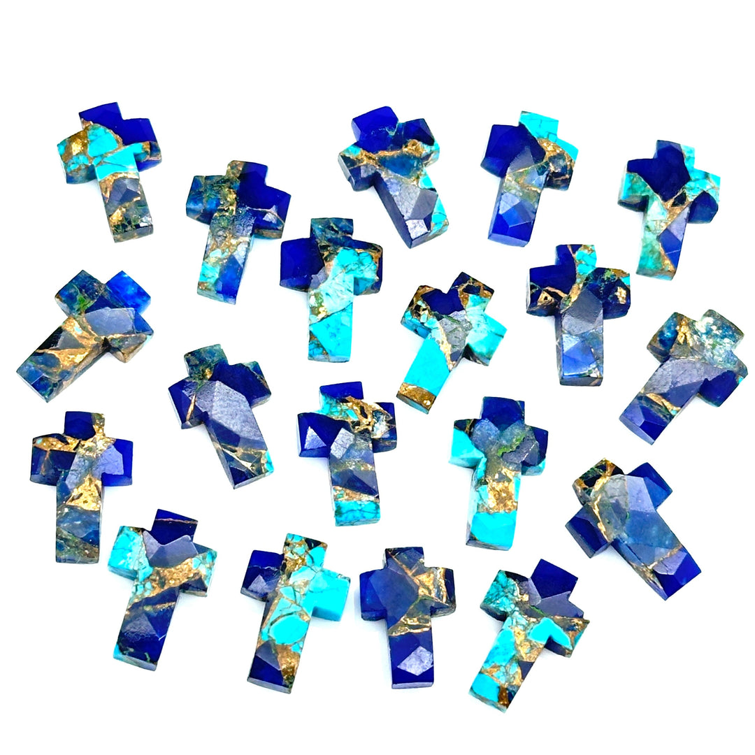 Copper Blue Turquoise Cross Shape Beads ~ Healing & Protection Gemstone Beads ~ Faceted Blue Turquoise Beads ~ 15 MM Cross Charm Beads