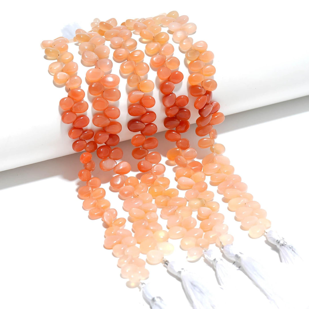 Peach Moonstone Pear Shape Beads, Orange Moonstone Smooth Pear Side Drill Beads, Fancy Pear for Jewelry Making, 7 Inch, 8-9 MM