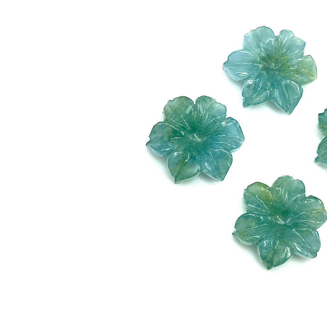 Natural Aquamarine Carved Flower, Hand Carved Flower Shape Gemstone, 18 mm Naturally Carved Flower for Jewelry, Aquamarine Carved Crystal