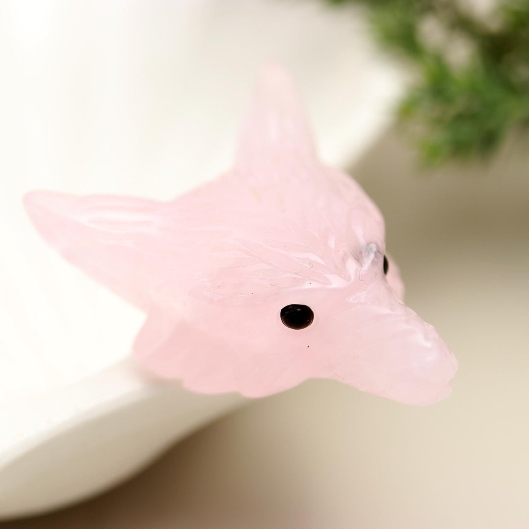 Rose Quartz Fox Head Carving, Pink Quartz Crystal, Home Decor, Reiki Heal Gemstones, Jewelry Making Pendant Beads, Side Drill