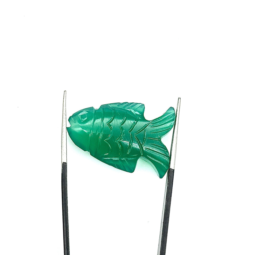 Natural Green Onyx Carved Fish Shape Gemstone, Hand Carved Fish Shape Gemstone, Jewelry Making Gemstones, 17X26 MM, Blue Fish Charm Pendant