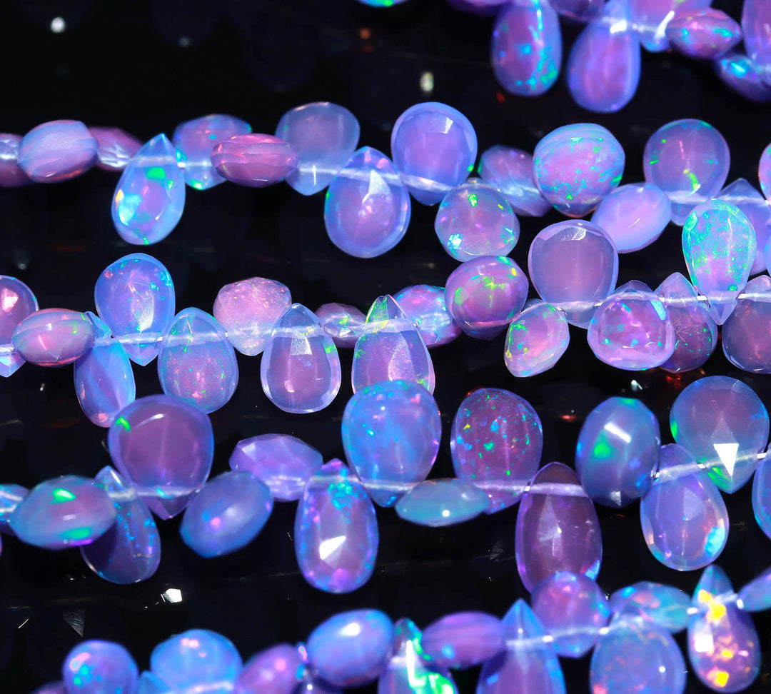 Purple Ethiopian Opal Pear Shape Beads, AAA Fire Ethiopian Opal Faceted Pear Beads, Purple Opal Gemstone Beads, 7-9 MM Jewelry Beads