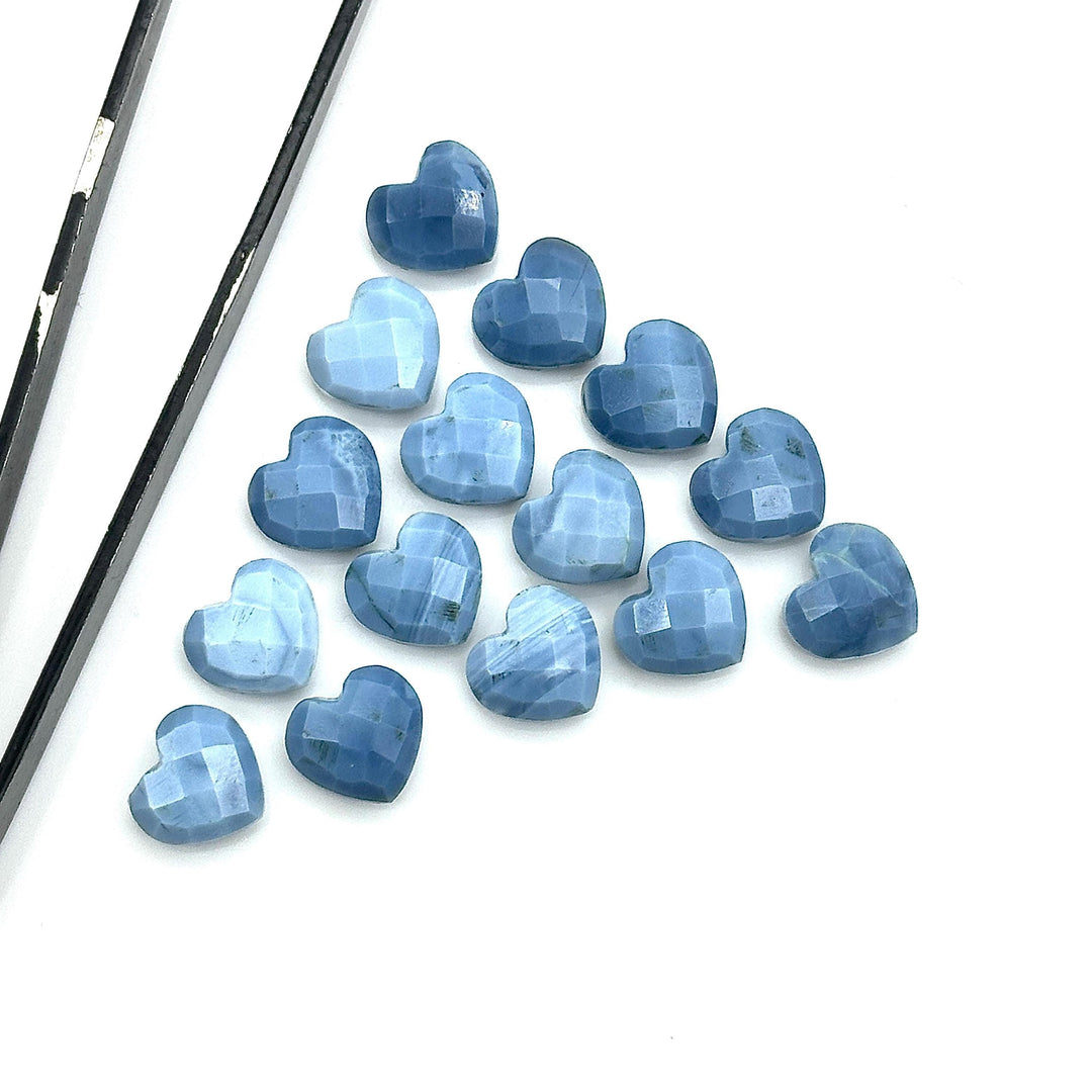 AAA Blue Opal Heart Shape Beads, Blue Opal Faceted Heart Shape Briolettes, Blue Opal Carved Gemstones, Jewelry Making Heart Charms, 10 MM