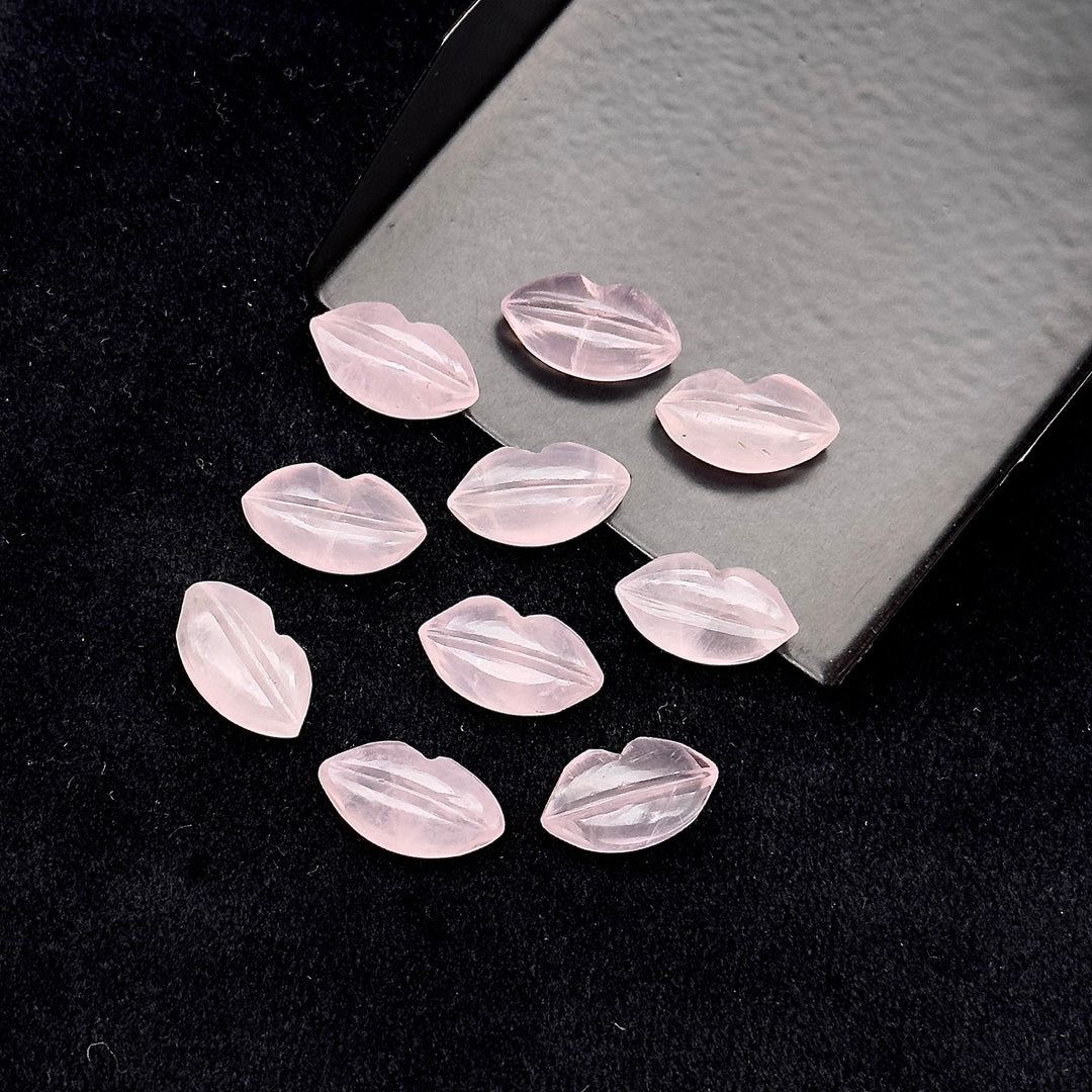 Natural Rose Quartz Carved Lips Shape Beads, Pink Lips Gemstone Beads, Lips Briolette's 14X8 mm, Rose Lips Shape Charm Beads, Jewelry Beads
