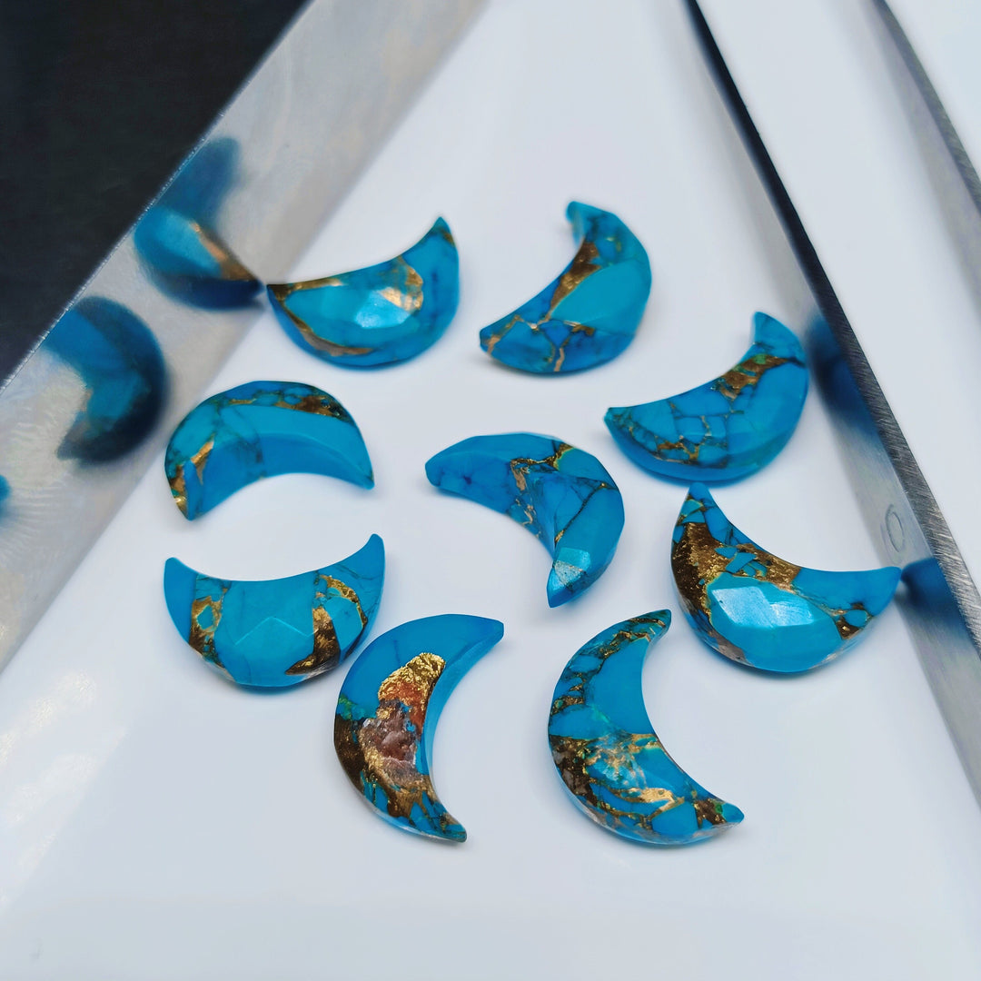 2,3,4,5 Pcs Copper Turquoise Hand Carved faceted Moon Shape Briolettes, Carved Moon Shape Gemstone For Jewellery, Briolettes 12 mm