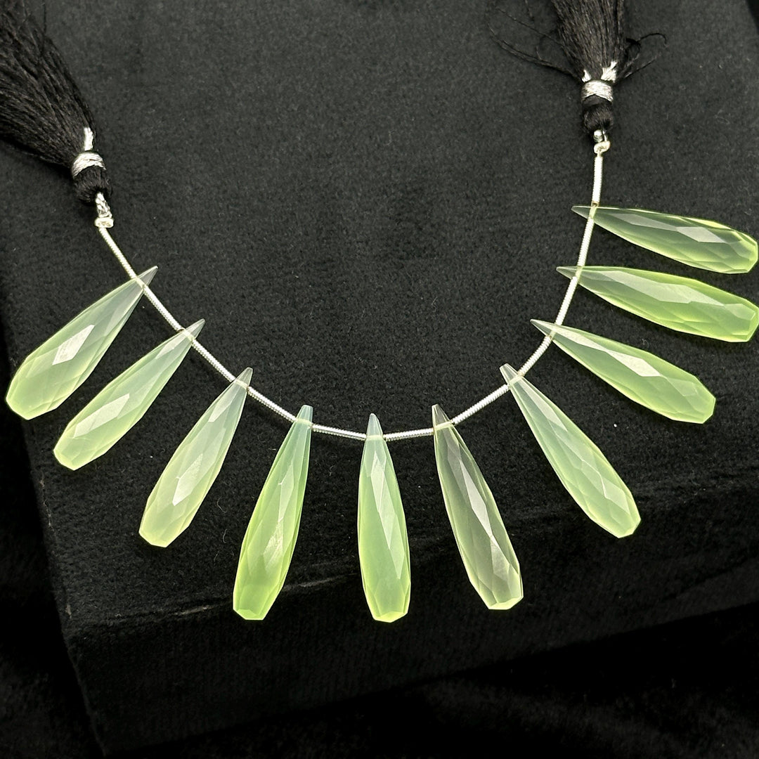 Green Chalcedony Long Drop Shape Briolette's, Faceted Teardrop Beads, 7X30 mm Green Color Drops For Earring Making, Matched Pairs