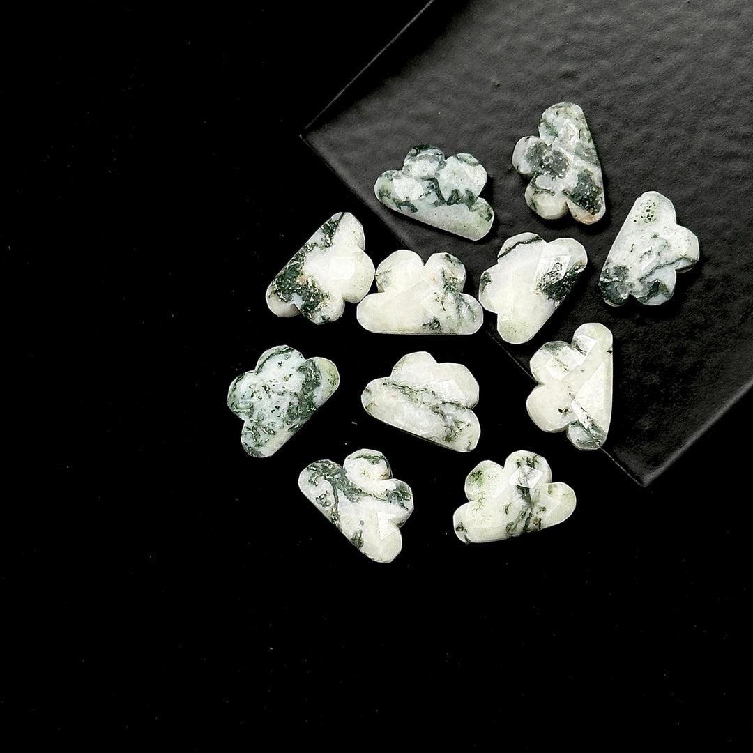 Natural Moss Agate Cloud Shape Beads, AAA Moss Agate Faceted Cloud Shape Briolettes, Carved Cloud Charms, 12 MM, Tree Agate Cloud Beads