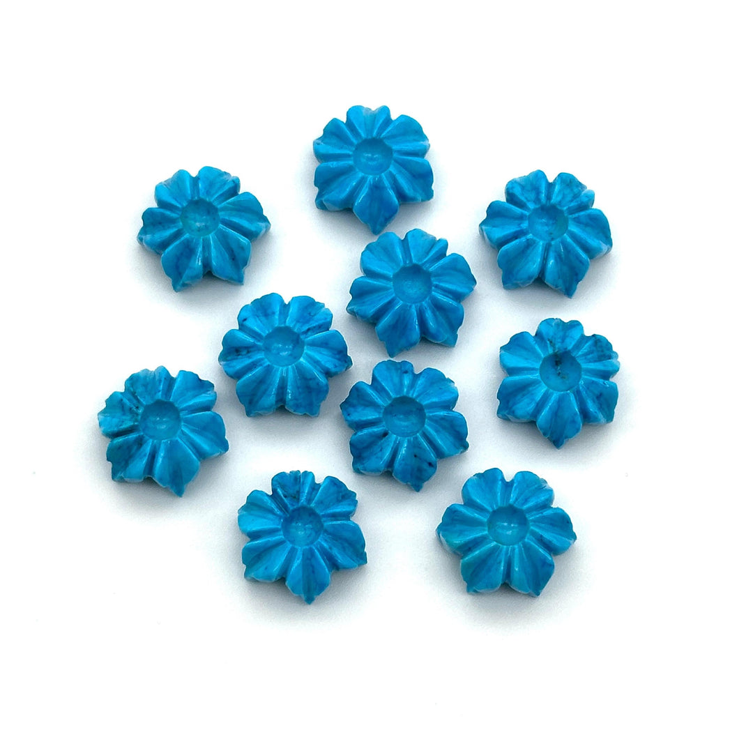 Hand Carved Turquoise Flower Charm: AAA Blue Gemstone (12mm)