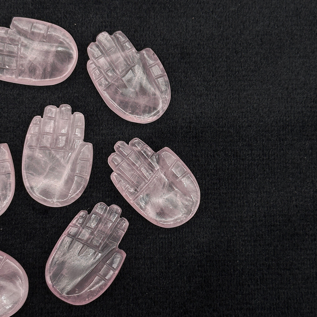Natural Rose Quartz Hamsa Shape Carving Gemstones, 25 MM Palm Shape Gemstone, Healing Power Of Hamsa, Hand Carved Jewelry Making Charms
