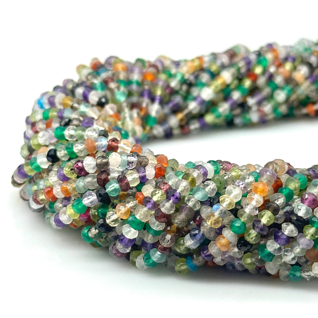Natural Multi Gemstone Faceted Rondelle Beads, 3 MM Multi Gemstone Beads, 13 Inches Multicolor Rondelle Shape Loose Beads Strand for Jewelry