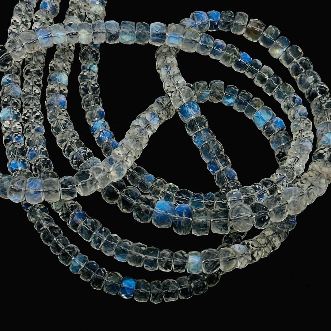 Supreme Quality RAINBOW MOONSTONE Faceted Rondelle Beads, Natural Rainbow Moonstone Beads, Flashy Rainbow Beads, 10'' Jewelry Making Beads