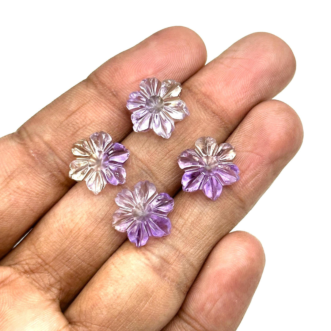High Quality Ametrine Hand Carved Flower Shape Gemstone, AAA Natural Ametrine Flower Carving, Double Color Ametrine Flower Charm, 12 MM