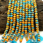 Load image into Gallery viewer, Excellent Quality Oyster Copper Turquoise Beads, Orange &amp; Blue Copper Tuquoise Smooth Rondelle Beads, 8-10 mm, 4 Inch Line, Wholesale Beads