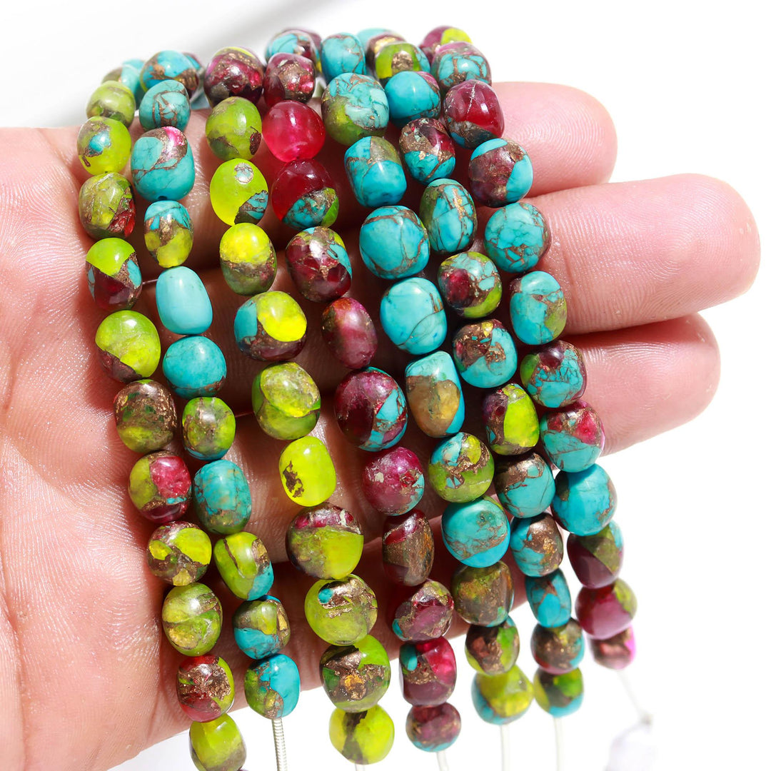Multi Color Mohave Turquoise Smooth Tumble Shape Beads 8-9 MM, Mix Wholesale Loose Gemstone Tumble Beads for Jewelry Making,
