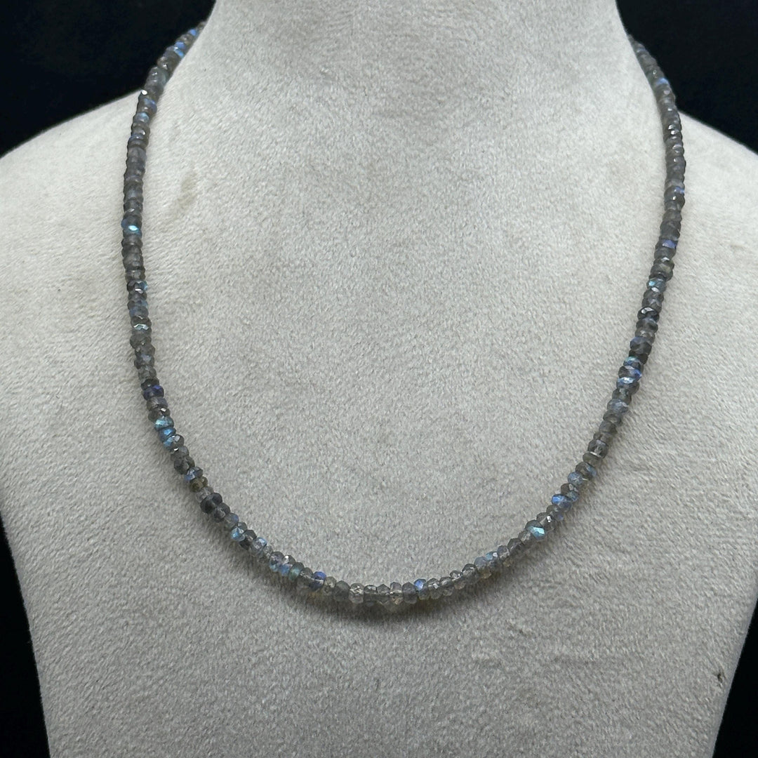 Natural Labradorite Fire Beads Necklace, Flashy Faceted Rondelle Beads Necklace, 3-4 MM Healing Gemstone Necklace, Bridesmaid Gifts