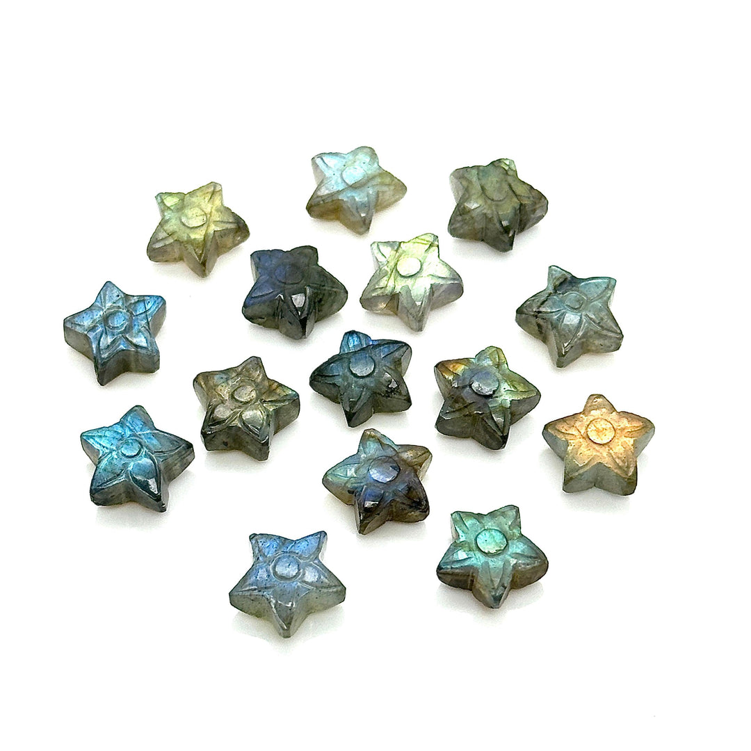 AAA Hand Carved Labradorite Stars Shape Briolette, Flashy Labradorite Flower Carved Star Beads, 10 MM Loose Star Charms for Jewelry Making