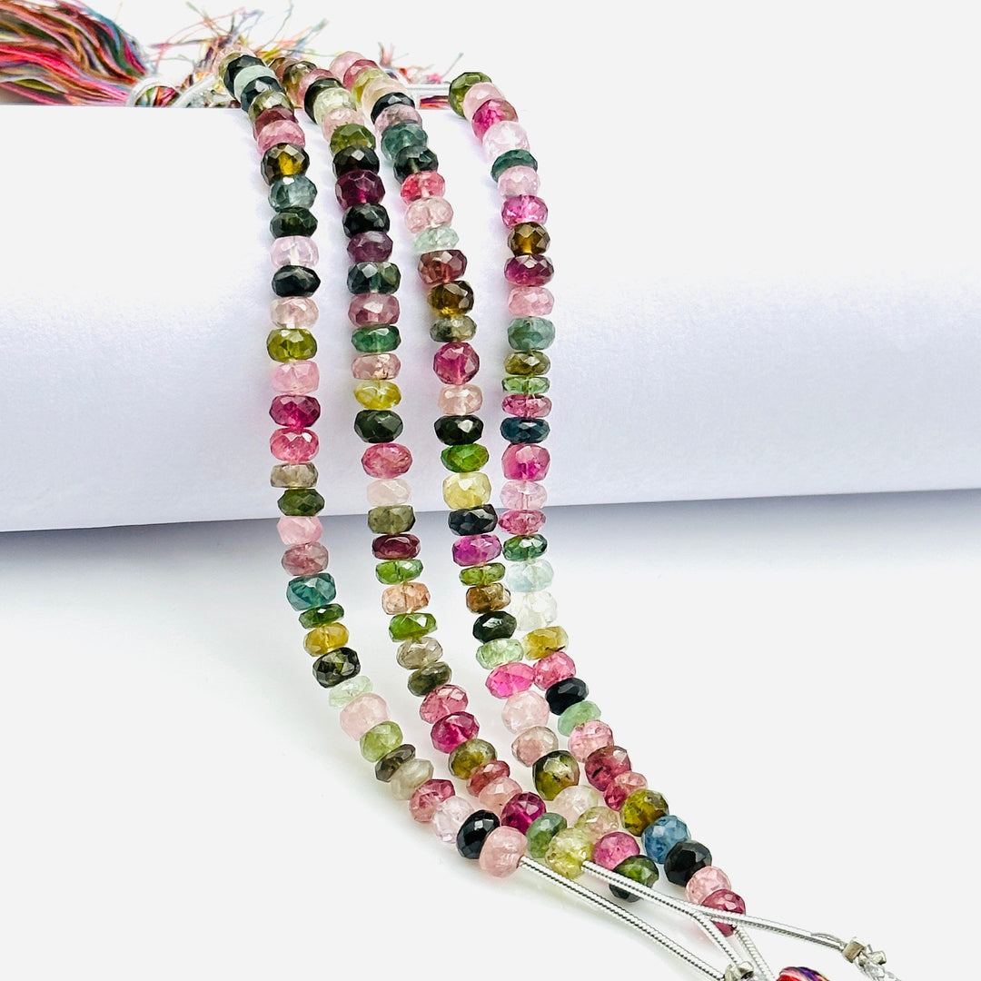 Faceted Watermelon Tourmaline Rondelle Beads: 5-6mm, 4 Inch Strand