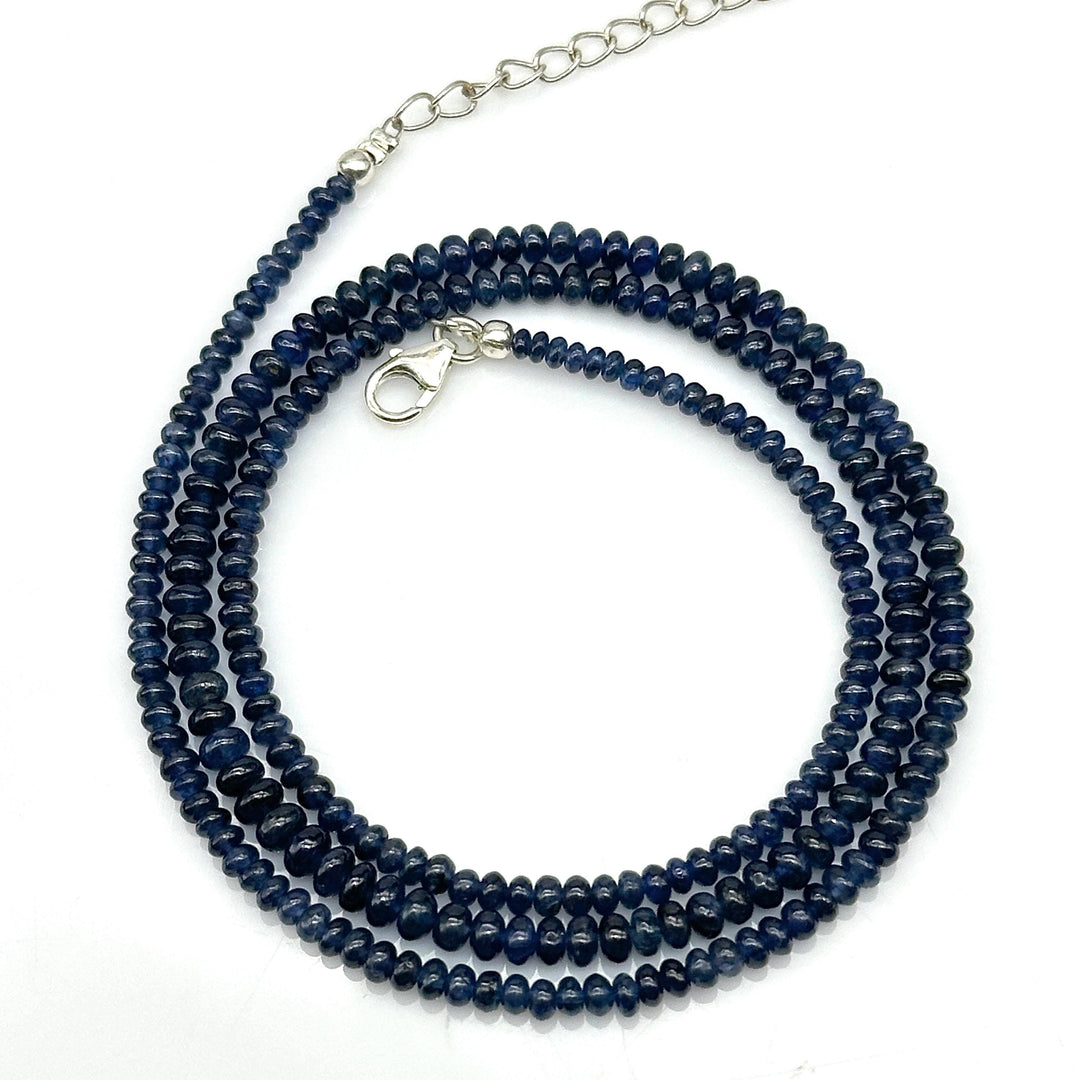 Natural Blue Sapphire Necklace, Blue Sapphire Beaded Necklace, 3 MM Blue Gemstone Necklace, Sterling Silver Handmade Jewelry, Gift for her