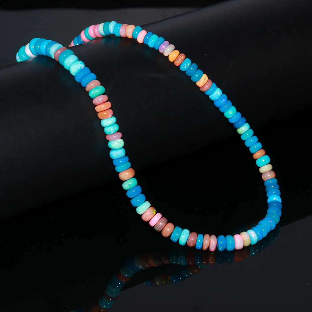 Multi Disco Ethiopian Opal Smooth Beads, AAA Multi Opal Rondelle Beads, Multi Rainbow Fire Beads, Loose Opal Beads, 6-8 MM, Blue & Pink Opal