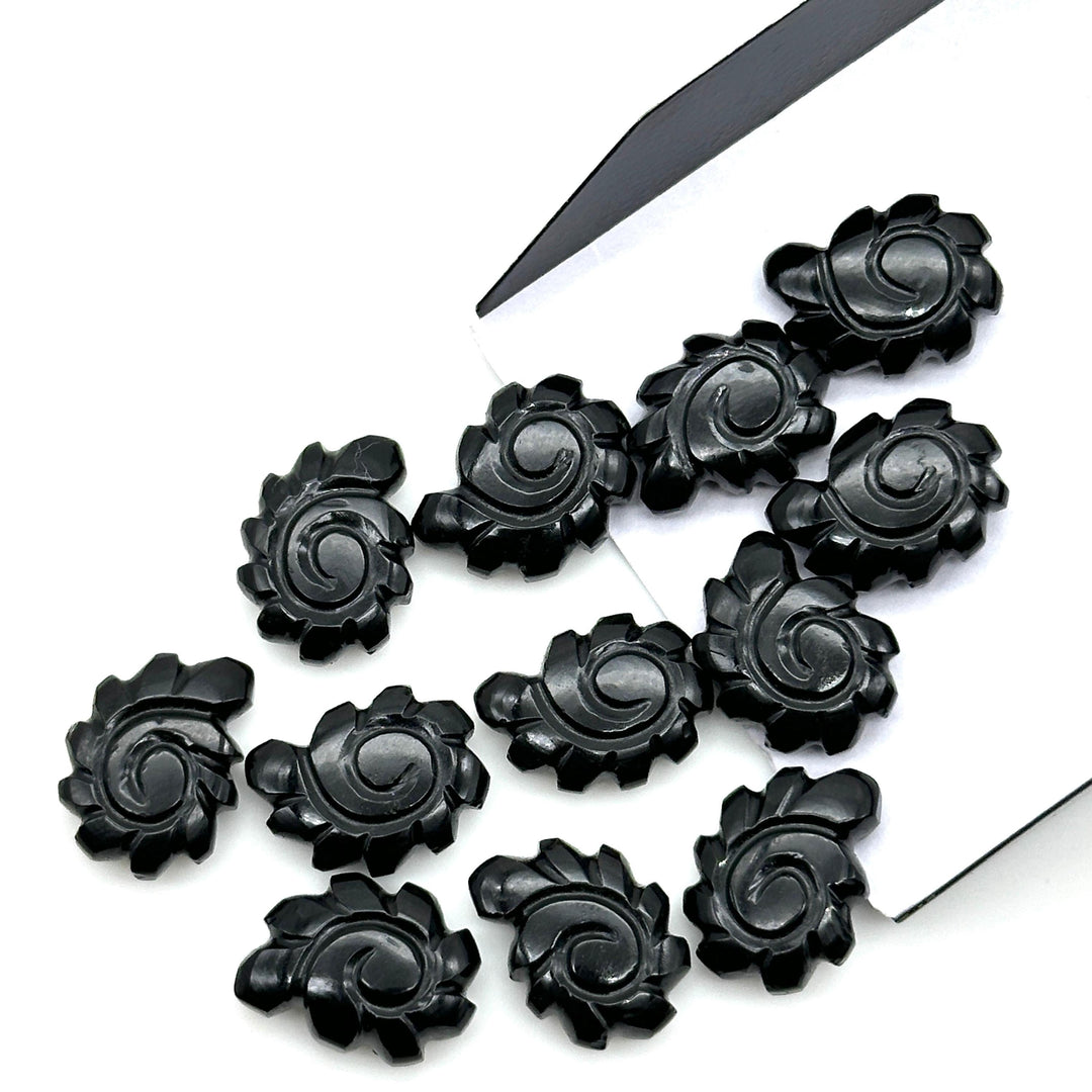 Natural Black Onyx Carved Shell Beads, Hand Carved Snail Shell Shape Gemstone, Seashell Charm, 16 MM Seashell Beads For Jewelry Making