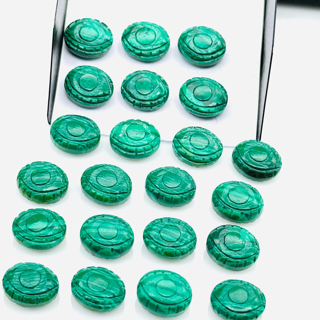 Malachite Evil Eye Beads, Hand Carved Gemstone Beads, Loose Oval Eye Beads, Green Evil Eye Charm Beads, Loose Carving Beads 10X12 MM