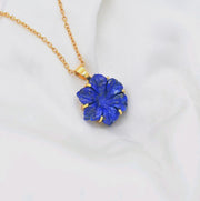 Natural Carved Lapis Lazuli Flower Pendant, Healing Energy Gemstone Necklace For Her, 19 mm Flower, Birthday Gift For Women, Blue Lapis