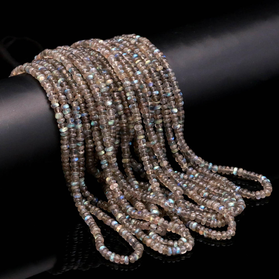 Flashy Labradorite Rondelle Beads, Natural Blue Fire Labradorite Smooth Beads, 4 MM Black Rainbow Beads, Wholesale Jewelry Making Beads