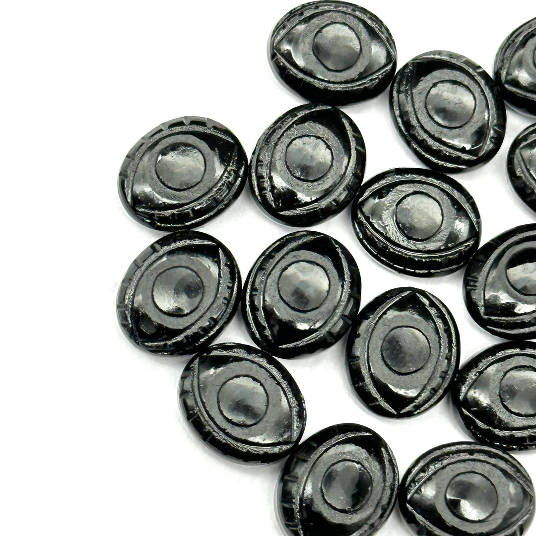 Black Onyx Evil Eye Beads, Natural Hand Carved Beads, Black Onyx Eye Shape Gemstone Beads, Evil Eye Protection Gemstone Beads, 10X12 MM