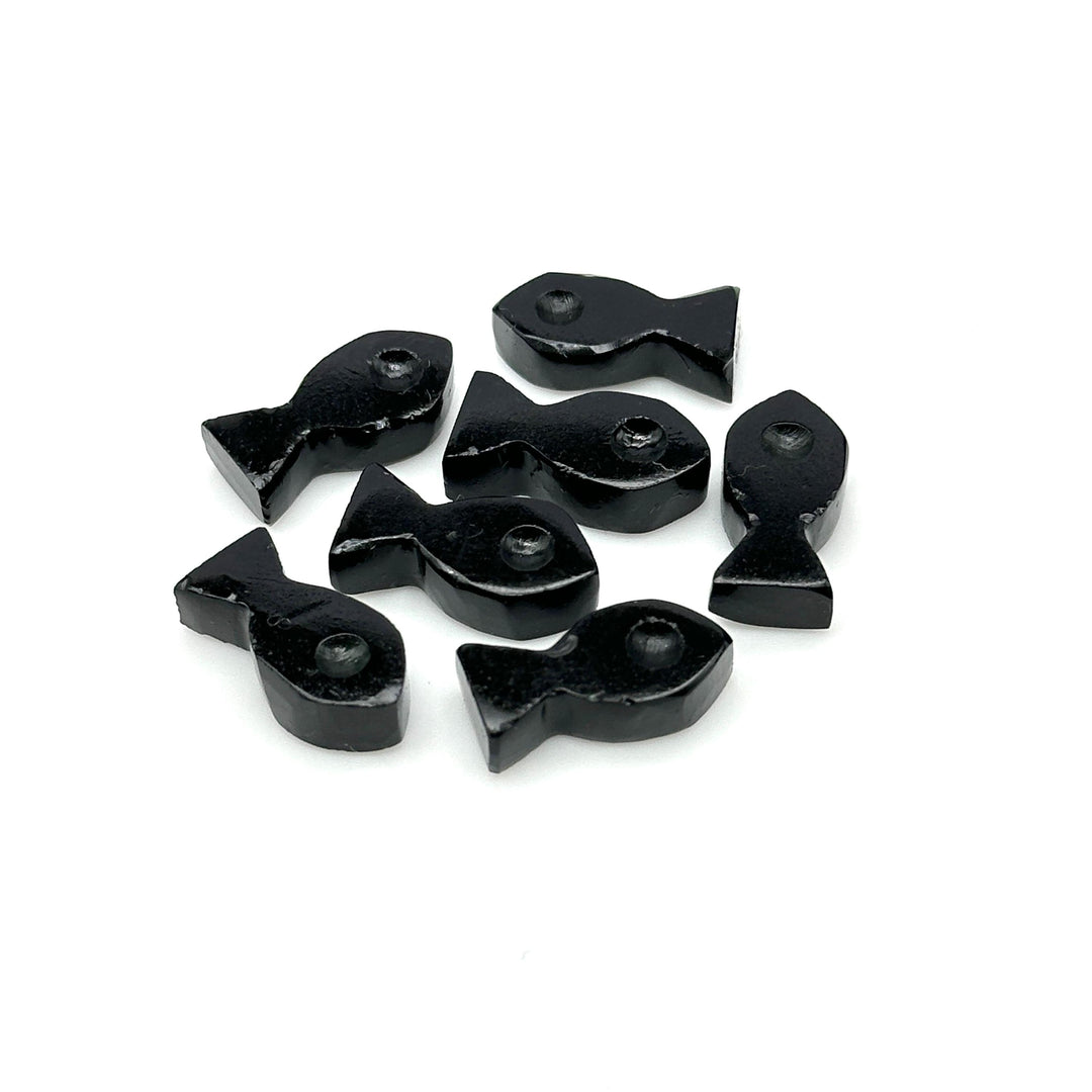 Natural Black Onyx Fish Charm Beads, Fancy Fish Shape Carved Gemstone, 7X14 MM Loose Gemstone Fishes For Jewelry, Healing Protection Beads