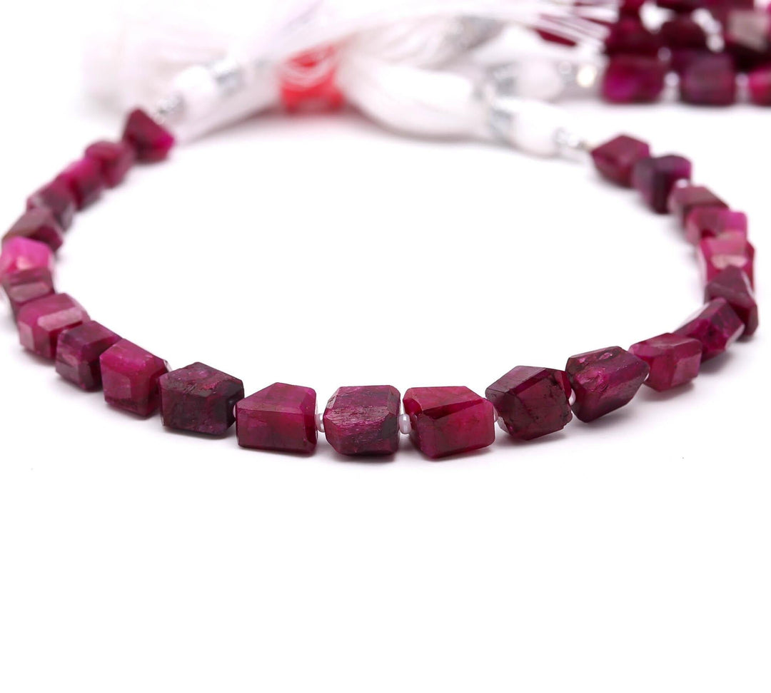 Faceted Ruby Corundum Tumble Shape Beads, 8 MM Red Dyed Ruby Nuggets Shape Beads, 8" Strand Fancy Jewelry Making Beads Loose Red Beads