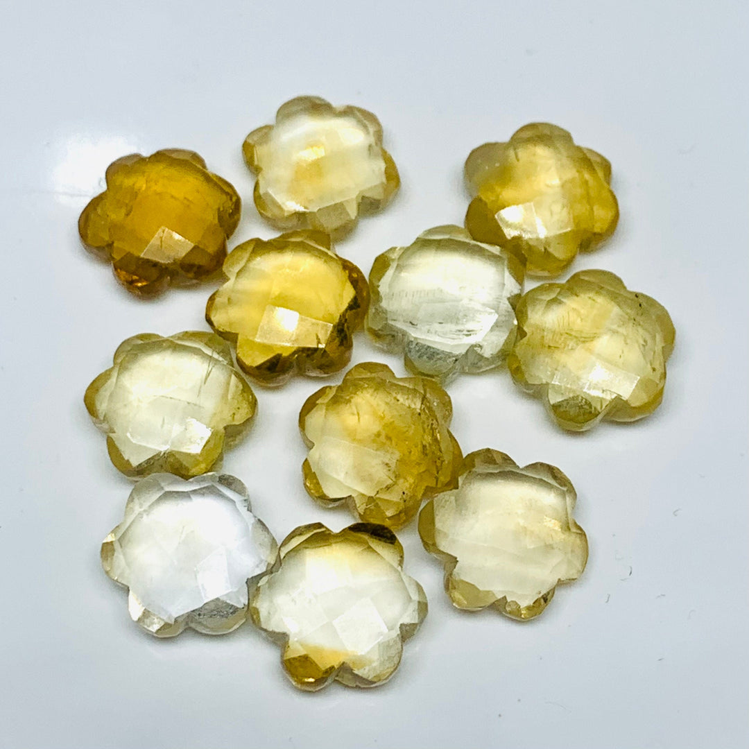 2,3,4,5 Pcs Natural Citrine Hand Carved Flower Shape, Carved Flower Shape Gemstone For Jewellery, Flower Shape Gemstone, 10 mm