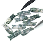 Load image into Gallery viewer, Natural Moss Agate Handmade Fish Carving, Fish Shape Carved Gemstone Briolette's, Chakra Healing Fish Beads, 10X30 MM Green Gemstone Fishes