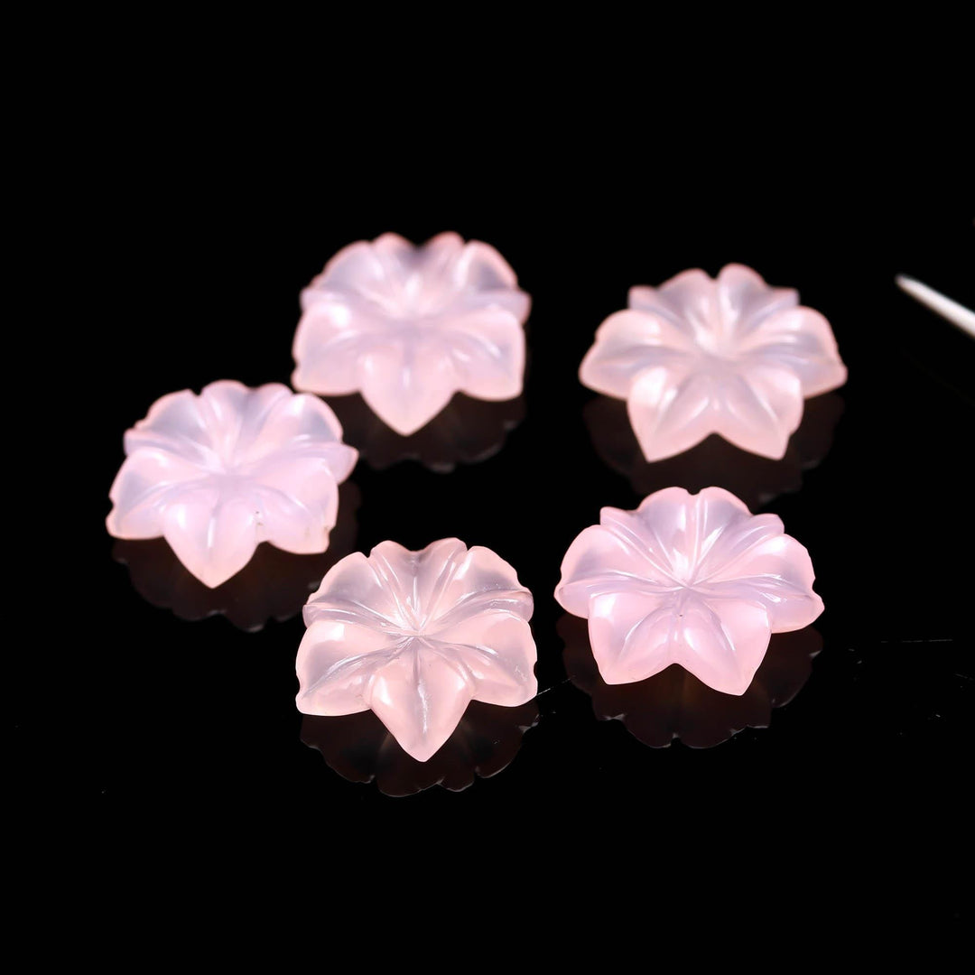 Pink Chalcedony Flower Shape Gemstone, Flower Shape Carving, Hand Carved Flower, 18 MM, Floral Carved Beads for Jewelry