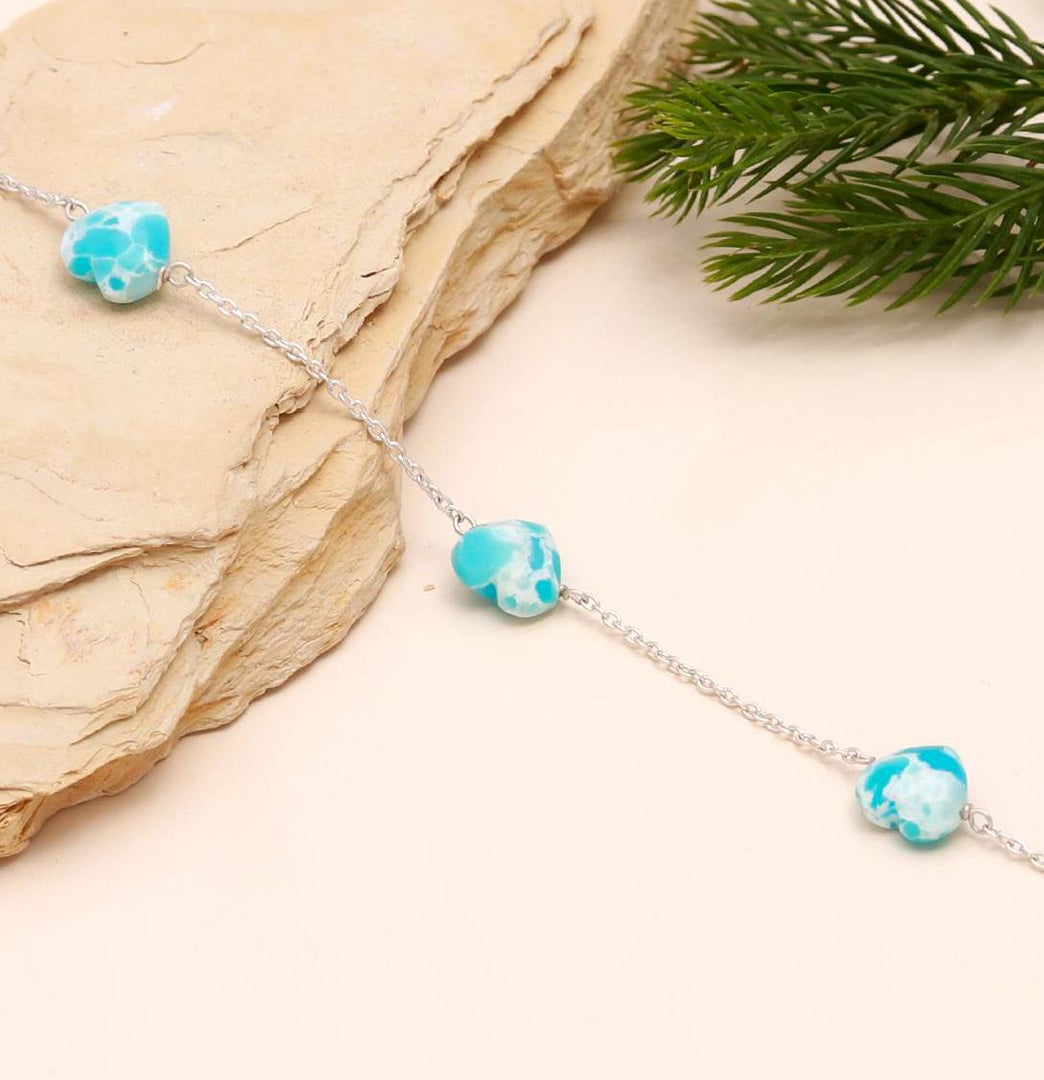 AAA Mohave Turquoise Heart Beads Bracelet, Blue Turquoise Heart Beads Bracelet, Gift For Her, 925 Silver Bracelet/Anklets, Fancy Jewelry