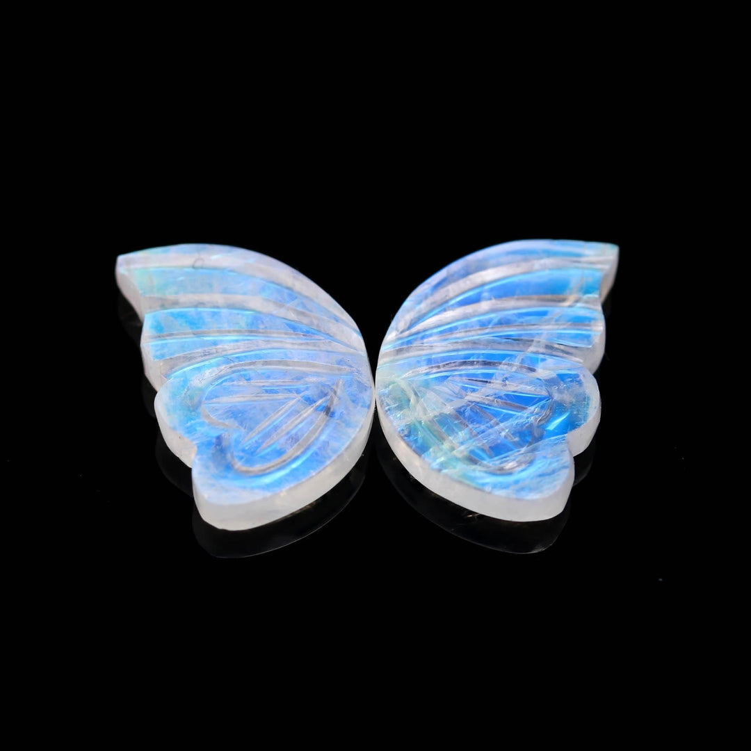 Natural Flashy Rainbow Moonstone Hand Carved Butterfly Wings Shape Stone, Loose Butterfly Wings for Jewelry Making, 13X19 MM