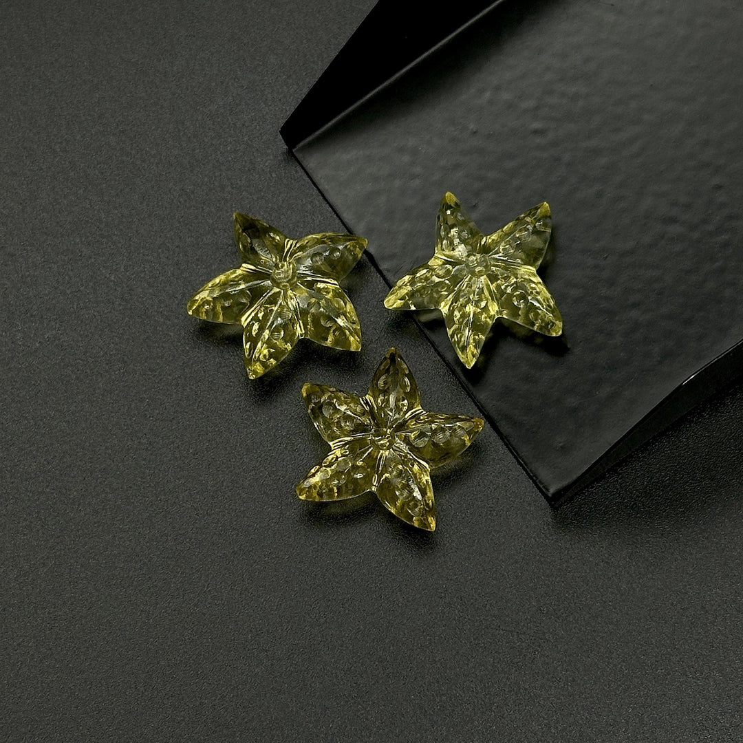 Lemon Quartz Star Fish Shape Gemstone, Natural Lemon Quartz Fish Shape Carved Beads, Star Fish Carvings, Handmade Carvings 20 MM
