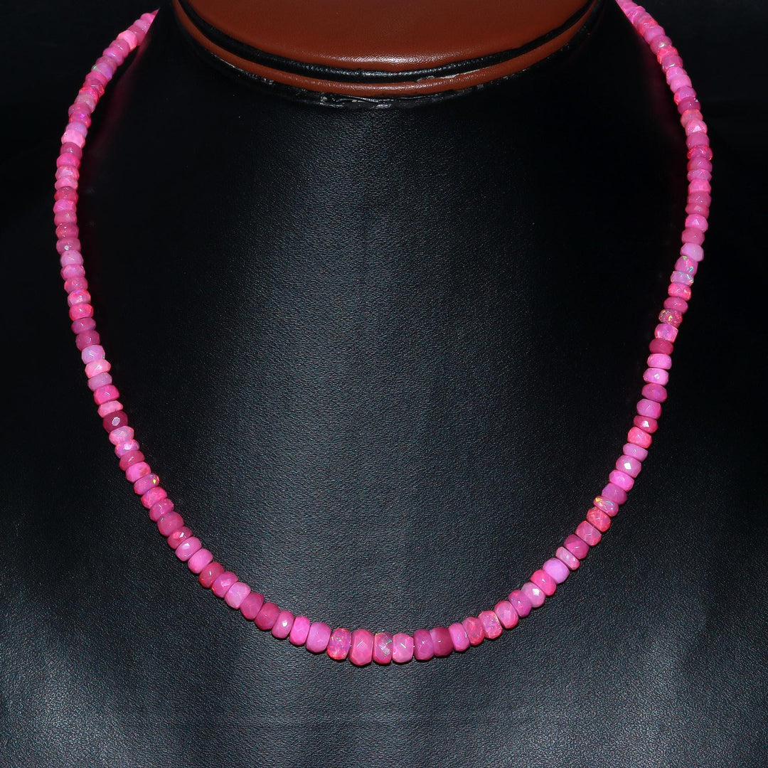 Flashy Pink Lavendar Ethiopian Opal Beads Necklace, Ethiopian Opal Faceted Rondelle Bead Necklace, 4 MM Welo Opal Rondelle, Bridesmaid Gifts