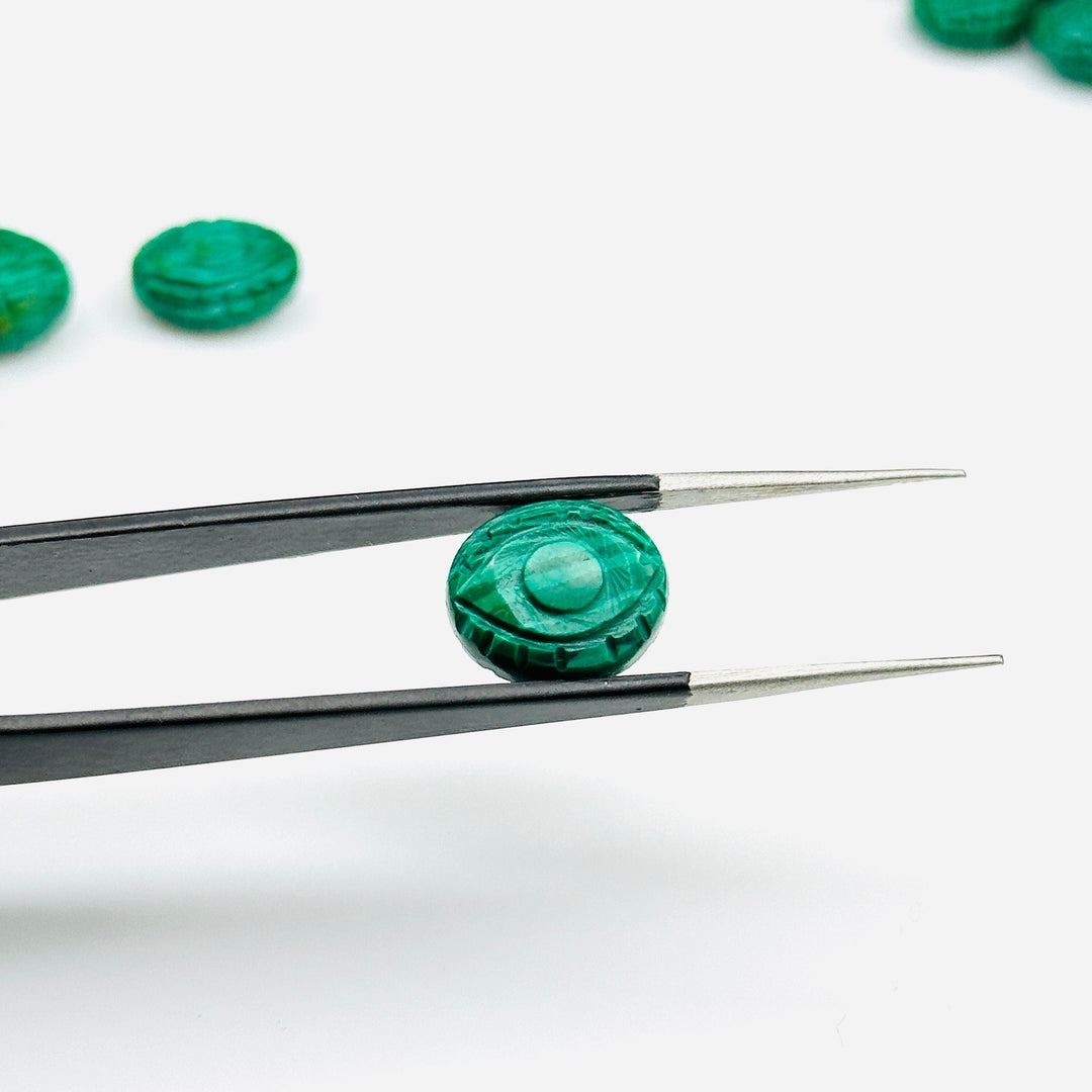 Malachite Evil Eye Beads, Hand Carved Gemstone Beads, Loose Oval Eye Beads, Green Evil Eye Charm Beads, Loose Carving Beads 10X12 MM