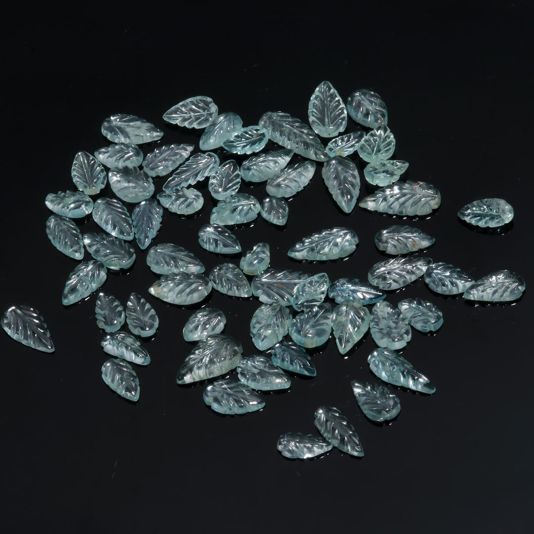 Gorgeous AAA Quality Natural Aquamarine Leaf Shape Carved Loose Gemstone, Leaf Carving For Jewellery 9-12 mm