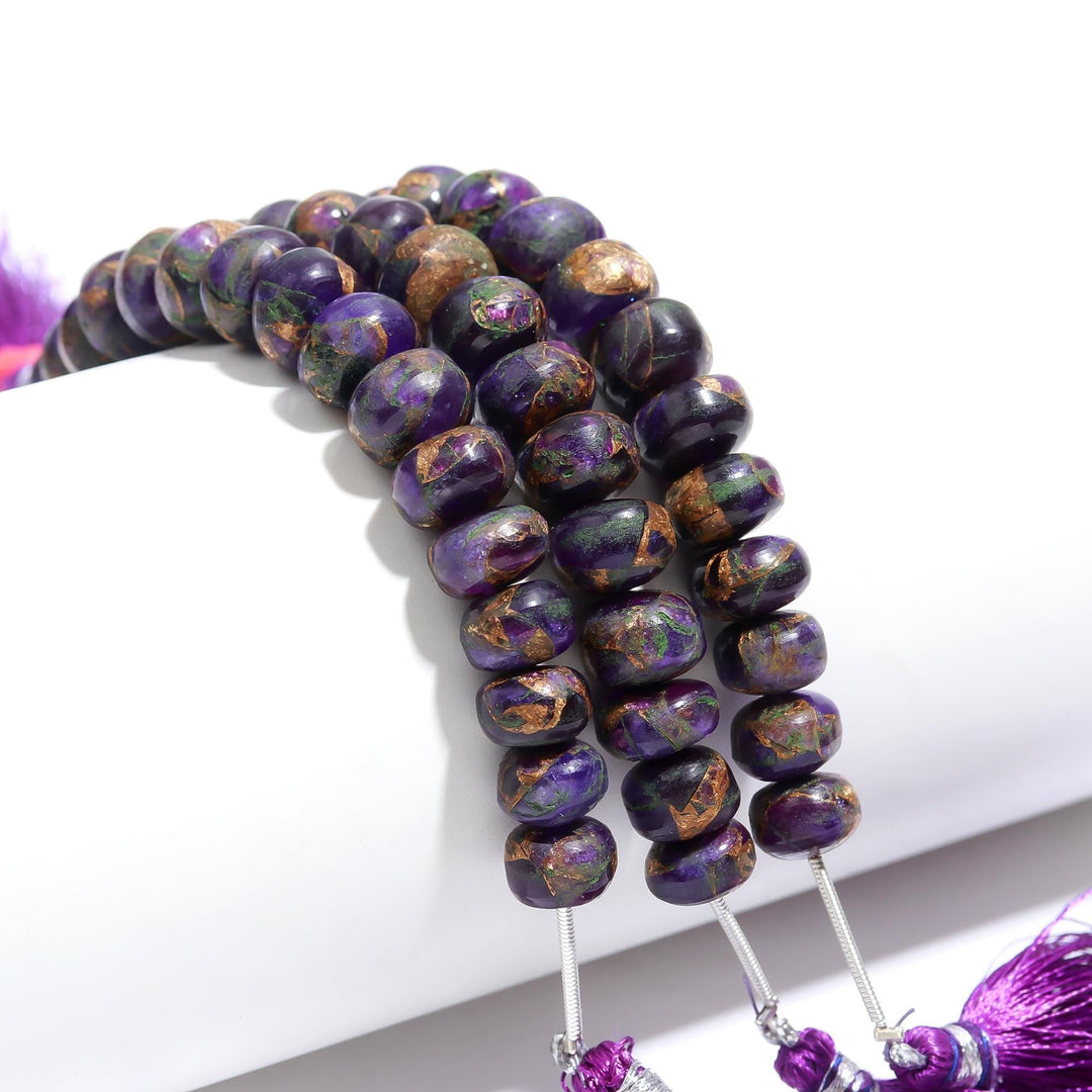 AAA Copper Amethyst Smooth Beads, Copper Amethyst Smooth Rondelle Beads, 9-10 MM Healing Gemstone Beads for Jewelry, Amethyst Loose Beads