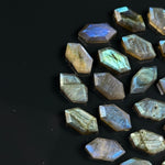 Load image into Gallery viewer, Blue Flashy Hexagon Beads, Natural Labradorite Fancy Shape Charms For Jewelry, 7X14 Geometrical Shape Gemstone Bead, Blue Fire Carving Beads