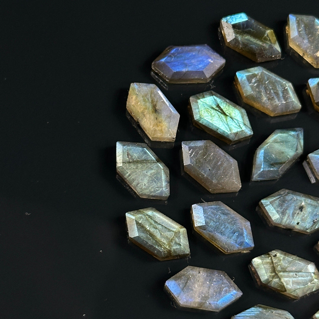 Blue Flashy Hexagon Beads, Natural Labradorite Fancy Shape Charms For Jewelry, 7X14 Geometrical Shape Gemstone Bead, Blue Fire Carving Beads