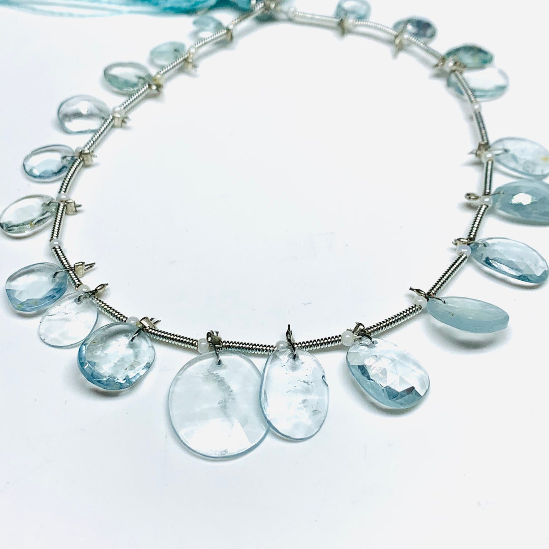 AAA Aquamarine Rose Cut Beads: Natural Gemstone Strand, 8 Inch