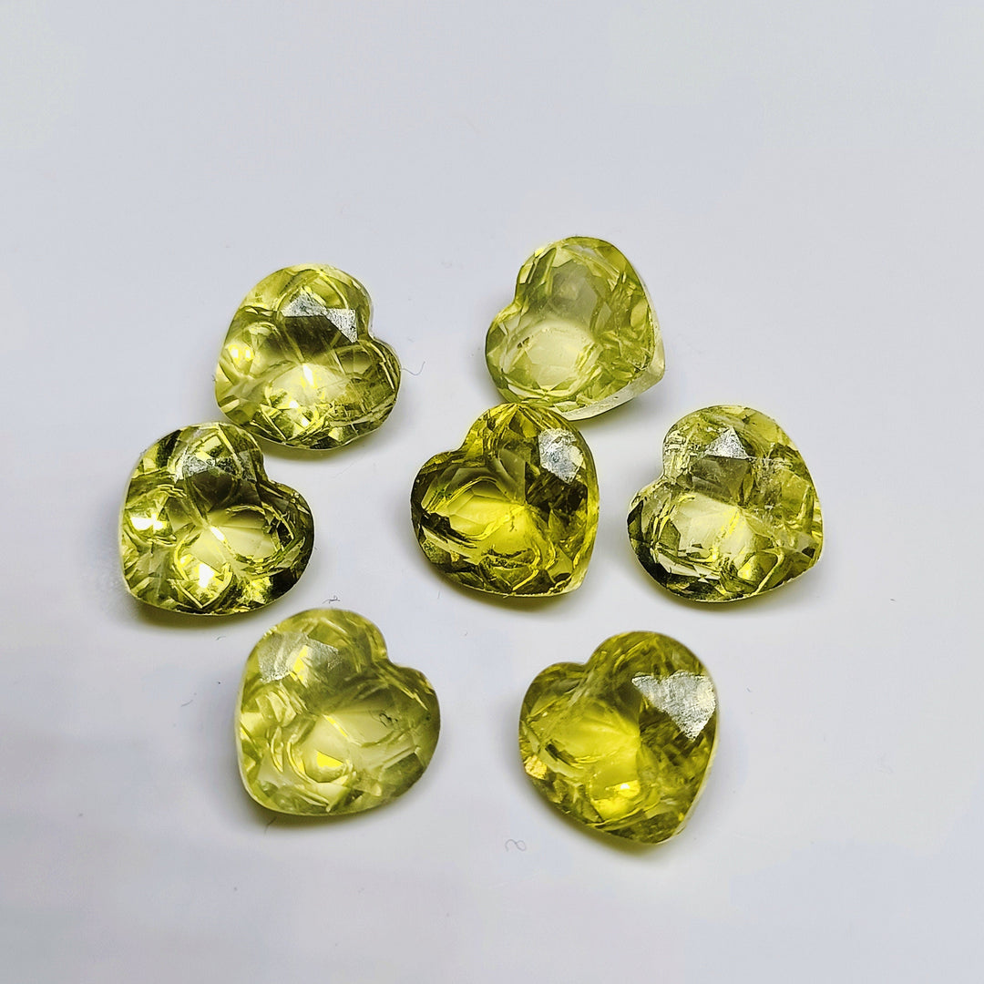 2,6,7,8,9,10 Pcs Natural Lemon Quartz Heart Shape Carving, Hand Carved Gemstone, Heart Shape Gemstone, Carved Gemstone, 10 mm