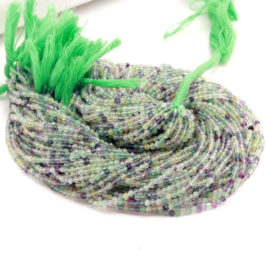 Rainbow Fluorite Round Beads, Natural Fluorite Micro Faceted Round Beads, 3 MM Beads for Jewelry, 13 Inches, Wholesale Beads Necklace Making