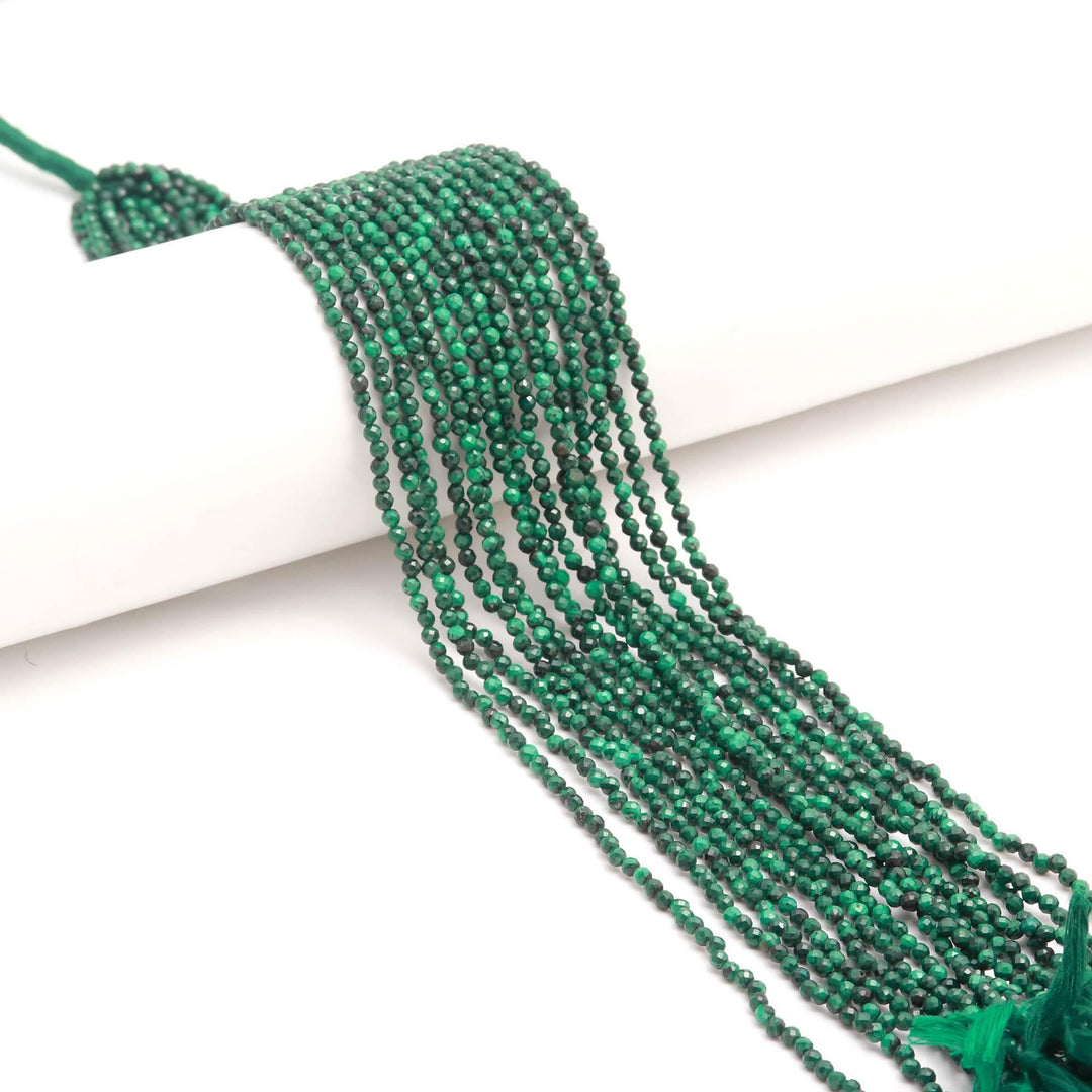 Natural Malachite Faceted Round Beads, AAA Green Malachite Micro Faceted Beads for Jewelry Making, Loose Wholesale Beads, 3 MM 12.5 Inches